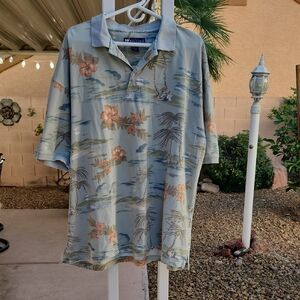 Big Dogs Men’s Island-Print Polo Light Sage with Coral Flowers Size 2X